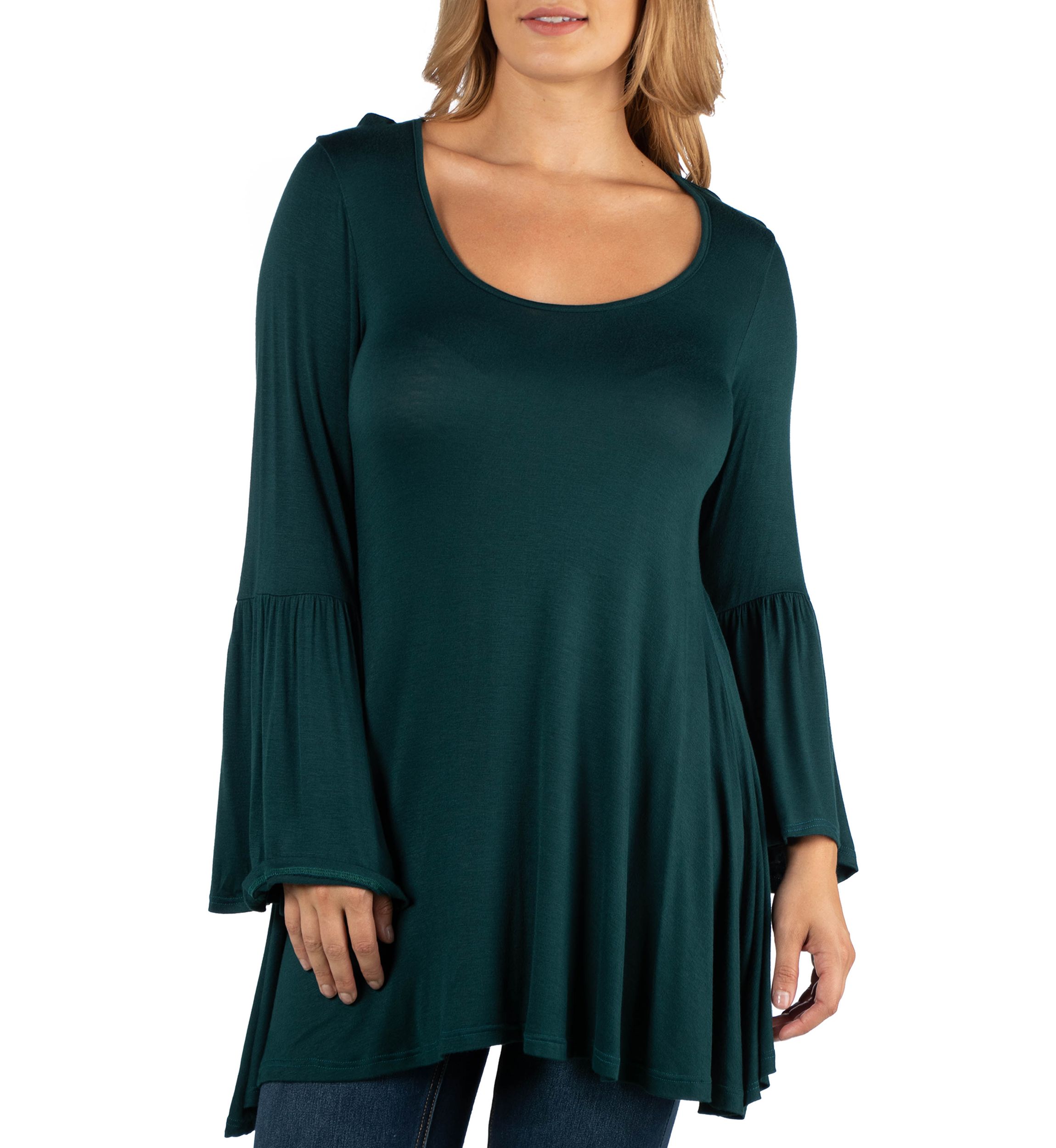 Plus Size Scoop Neck Bell Sleeve Swing Tunic Top
