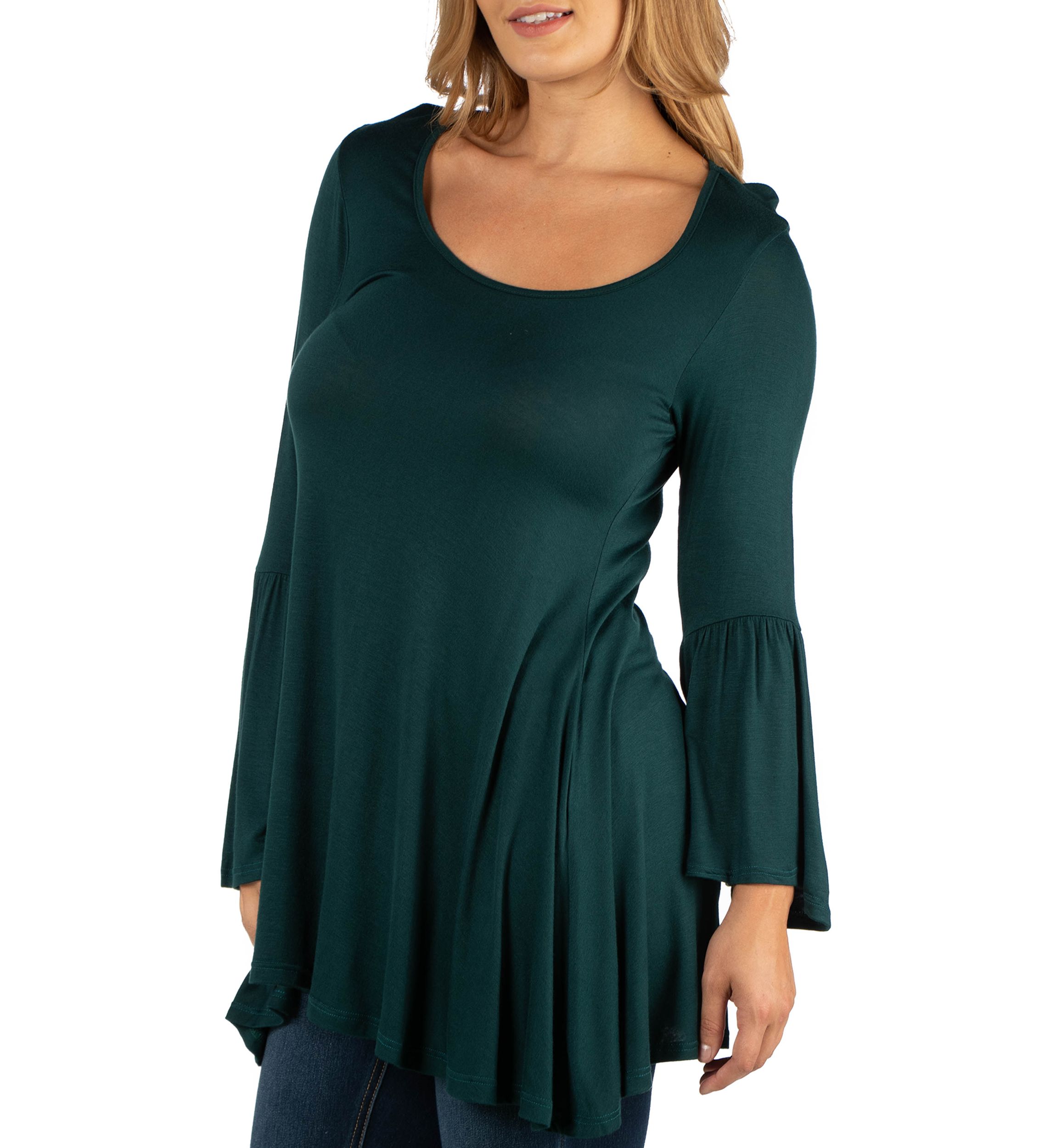 Plus Size Scoop Neck Bell Sleeve Swing Tunic Top
