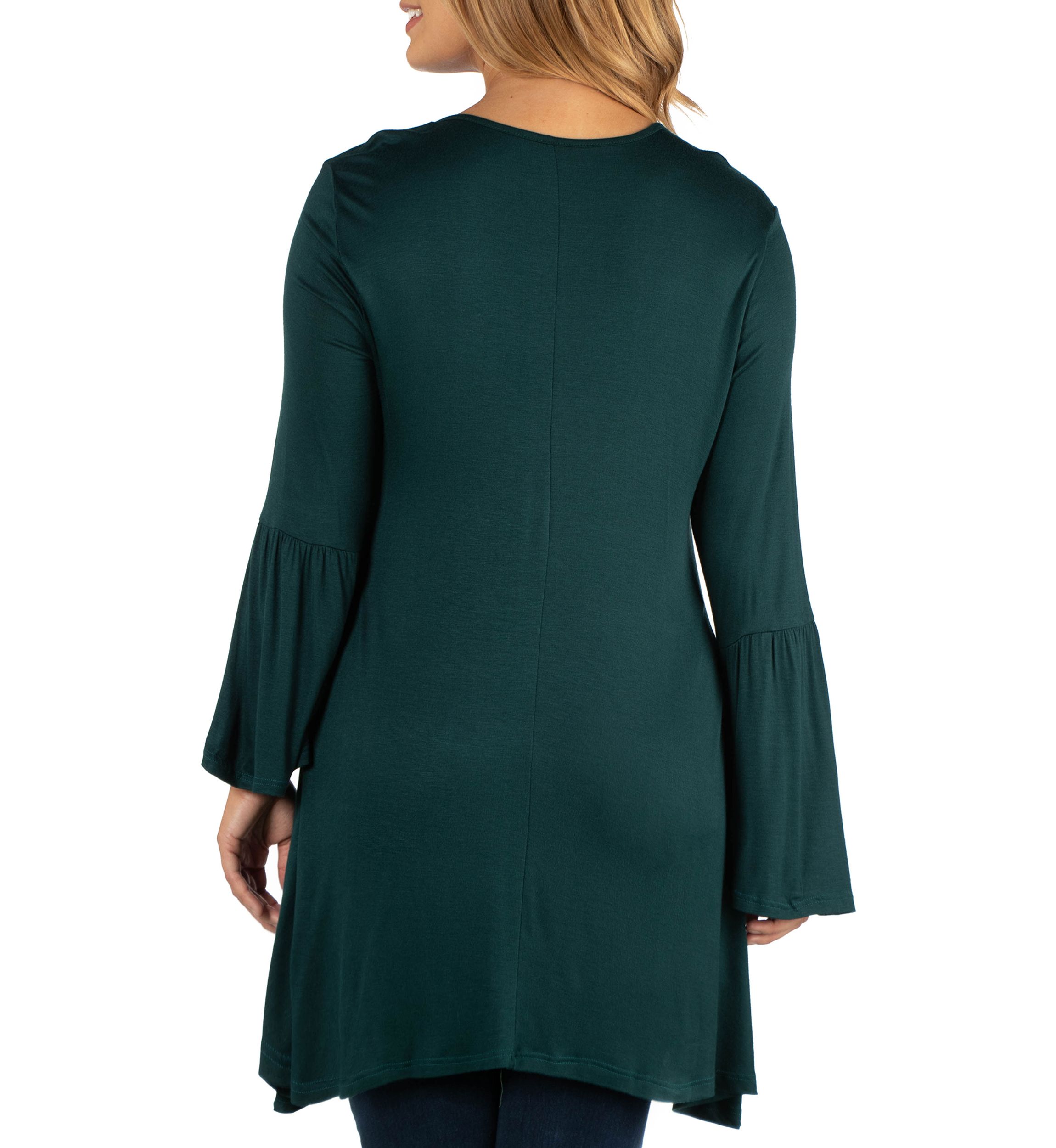 Plus Size Scoop Neck Bell Sleeve Swing Tunic Top