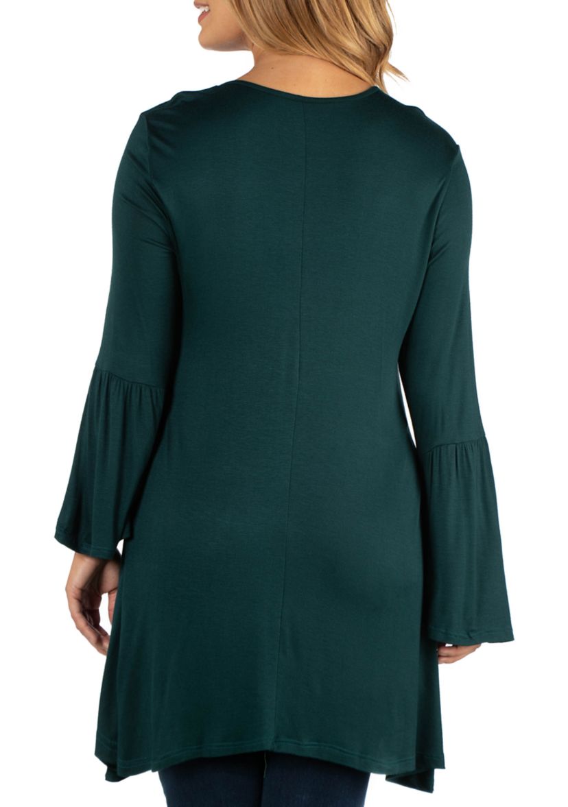 Plus Size Scoop Neck Bell Sleeve Swing Tunic Top