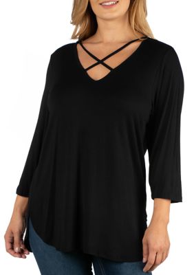 24seven Comfort Apparel Plus Size V Neck 34 Sleeve Strappy Tunic Top Belk 