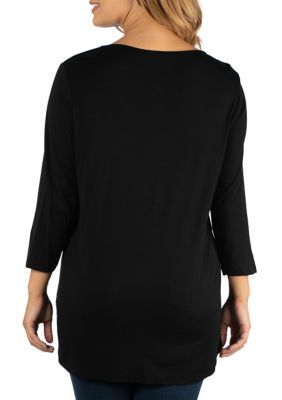 Plus V-Neck 3/4 Sleeve Strappy Tunic Top