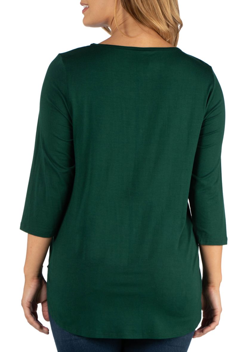 Plus Size V-Neck 3/4 Sleeve Strappy Tunic Top