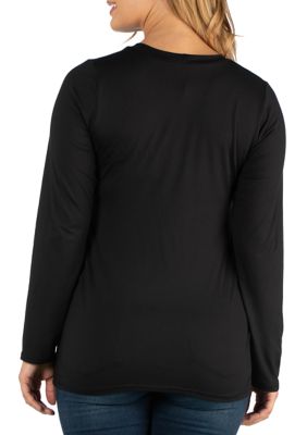 Plus Scoop Neck Long Sleeve Solid Color T-Shirt