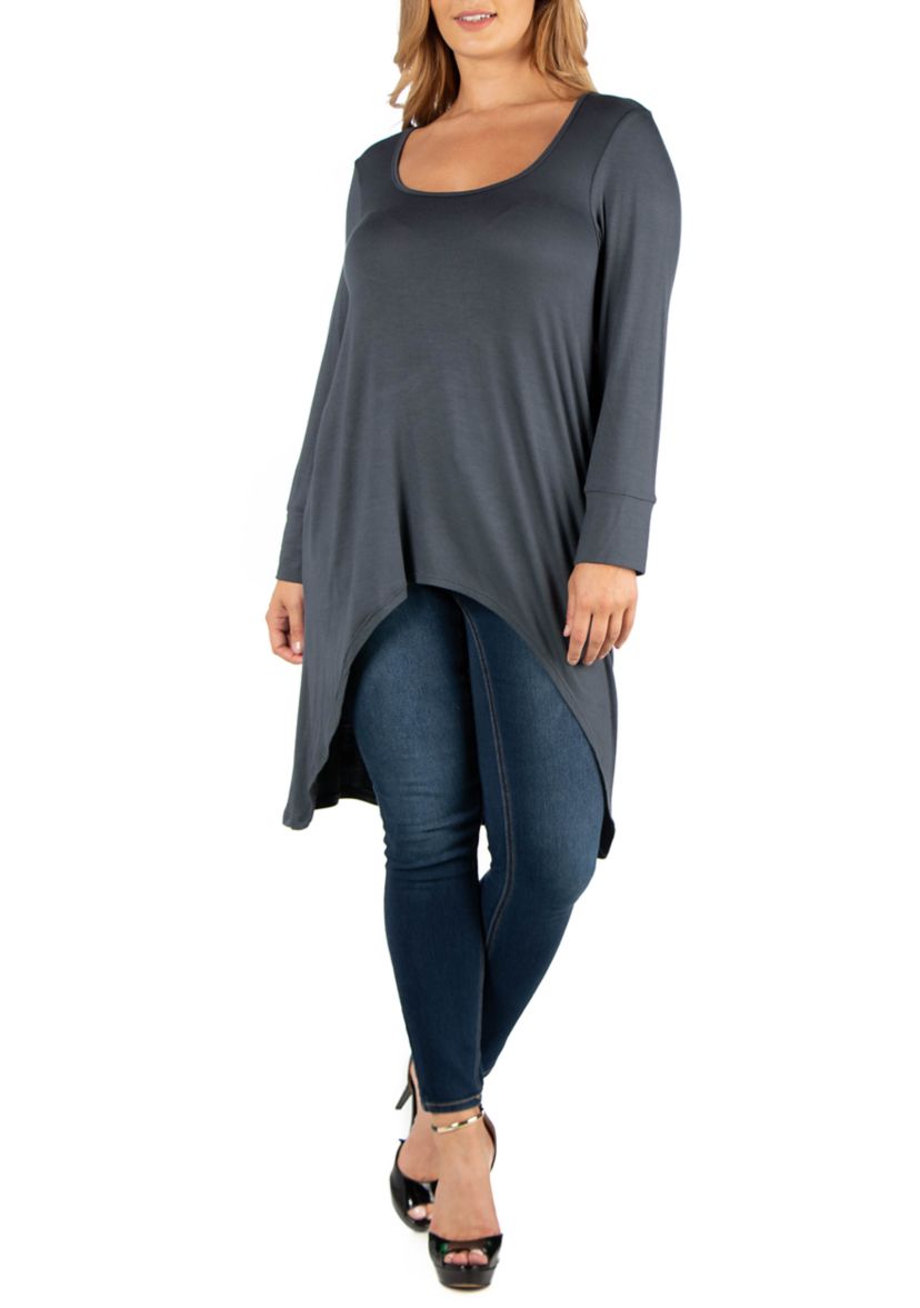 Plus Size Long Sleeve High Low Rounded Hemline Tunic Top