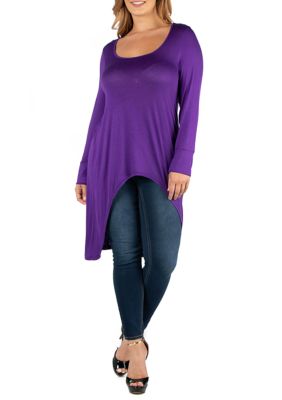 24seven Comfort Apparel Women's Plus Size Long Sleeve High Low Rounded Hemline Tunic Top
