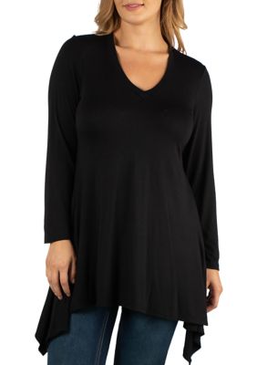 Plus Long Sleeve Side Slit Hem Tunic Top