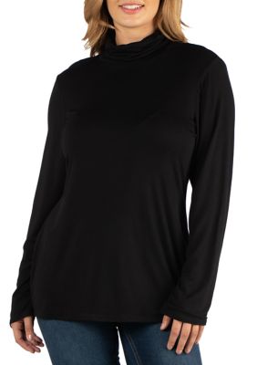 24seven Comfort Apparel Women's Plus Size Classic Long Sleeve Turtleneck Top, Black, 1X