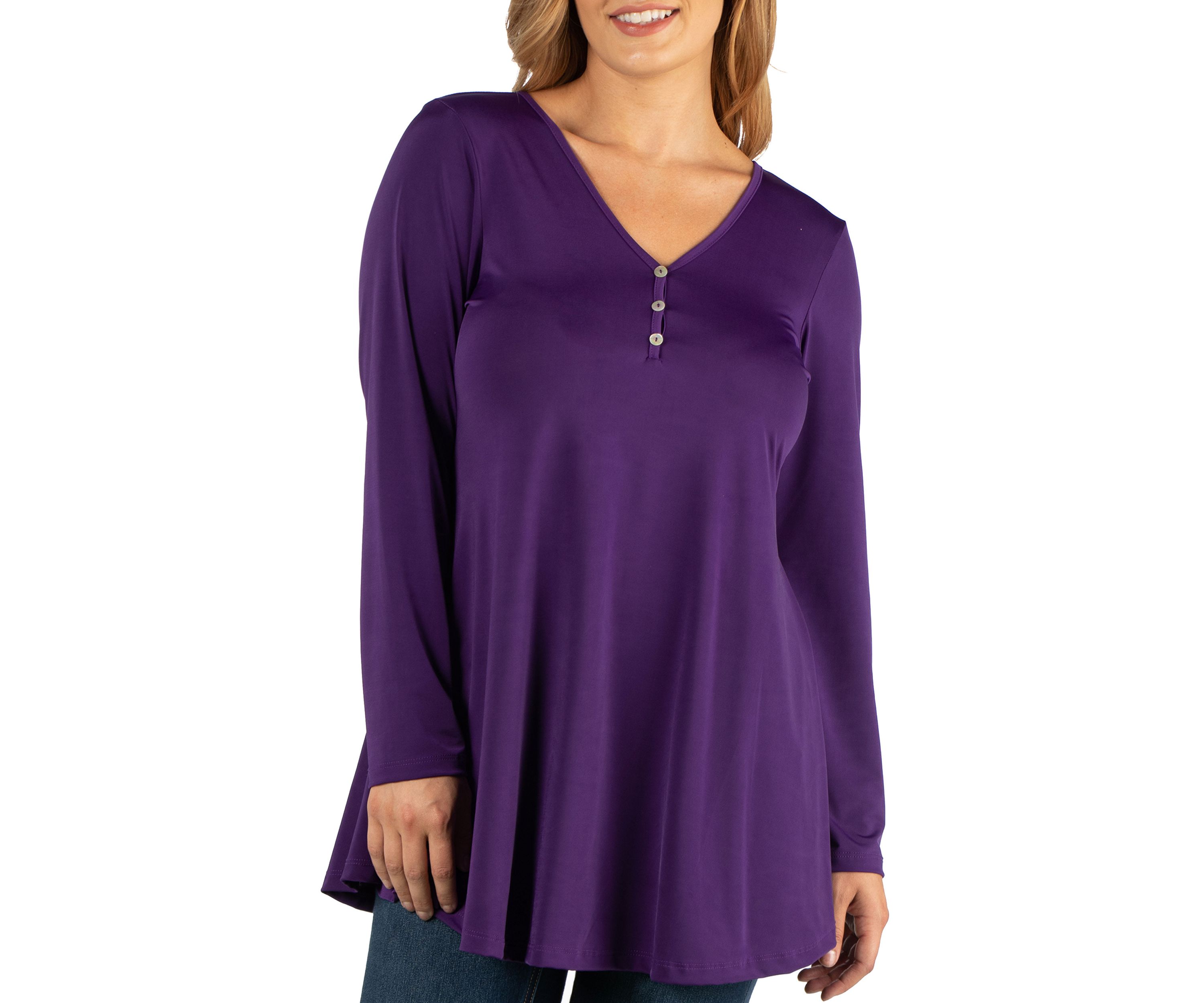 Plus Size Flared Long Sleeve Henley Tunic Top