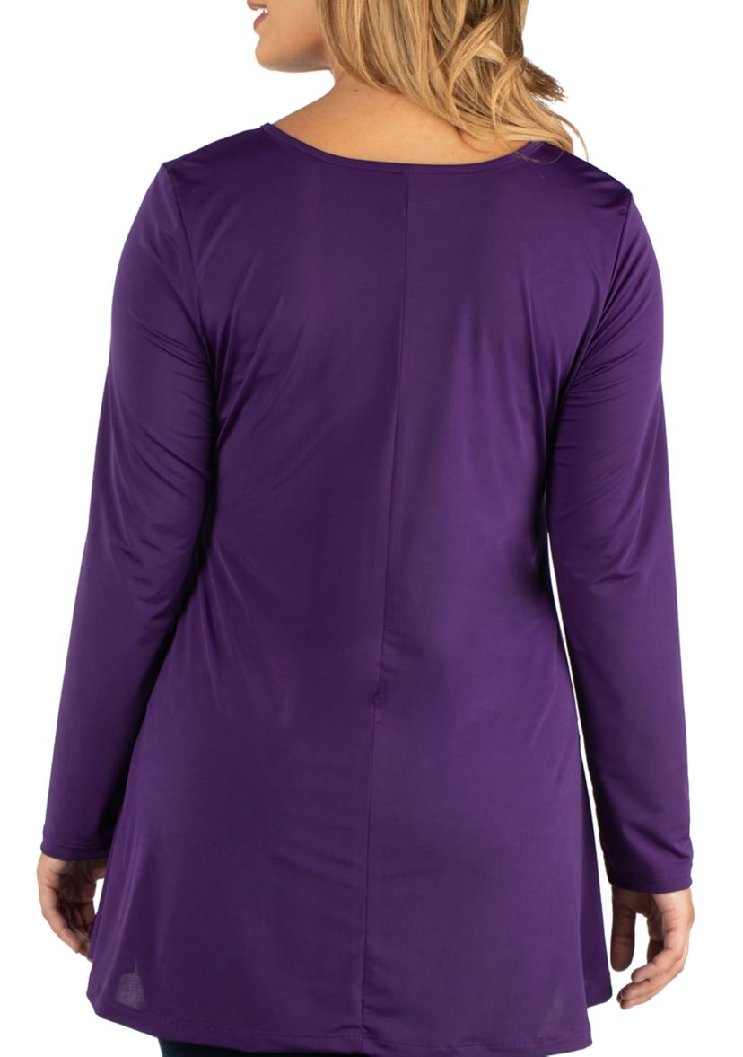 Plus Size Flared Long Sleeve Henley Tunic Top