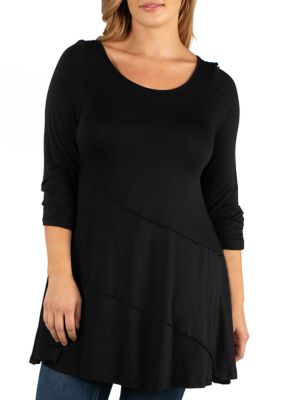 24seven Comfort Apparel Women's Plus Size Ruched Sleeve Swing Tunic Top