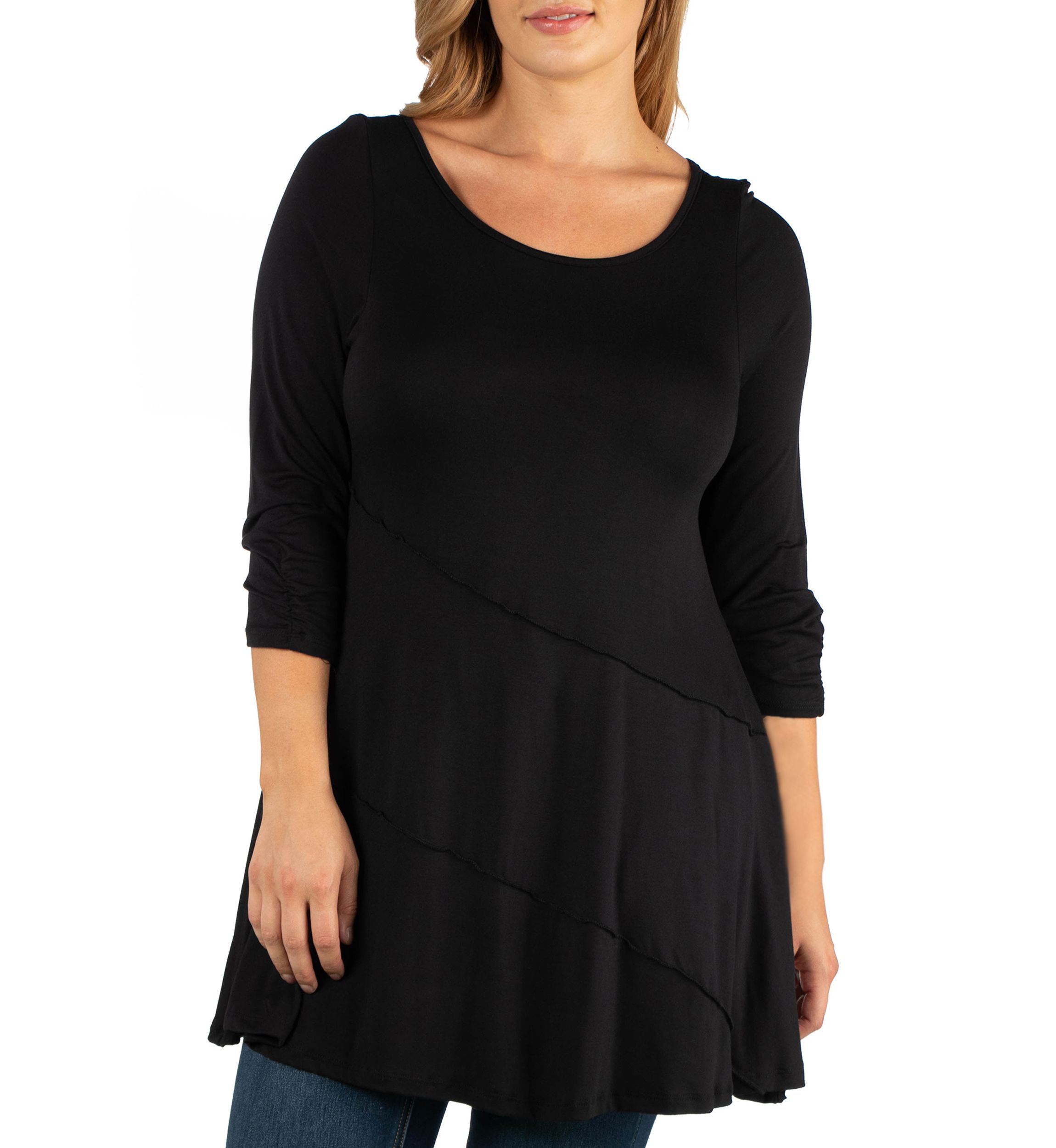 Plus Size Ruched Sleeve Swing Tunic Top