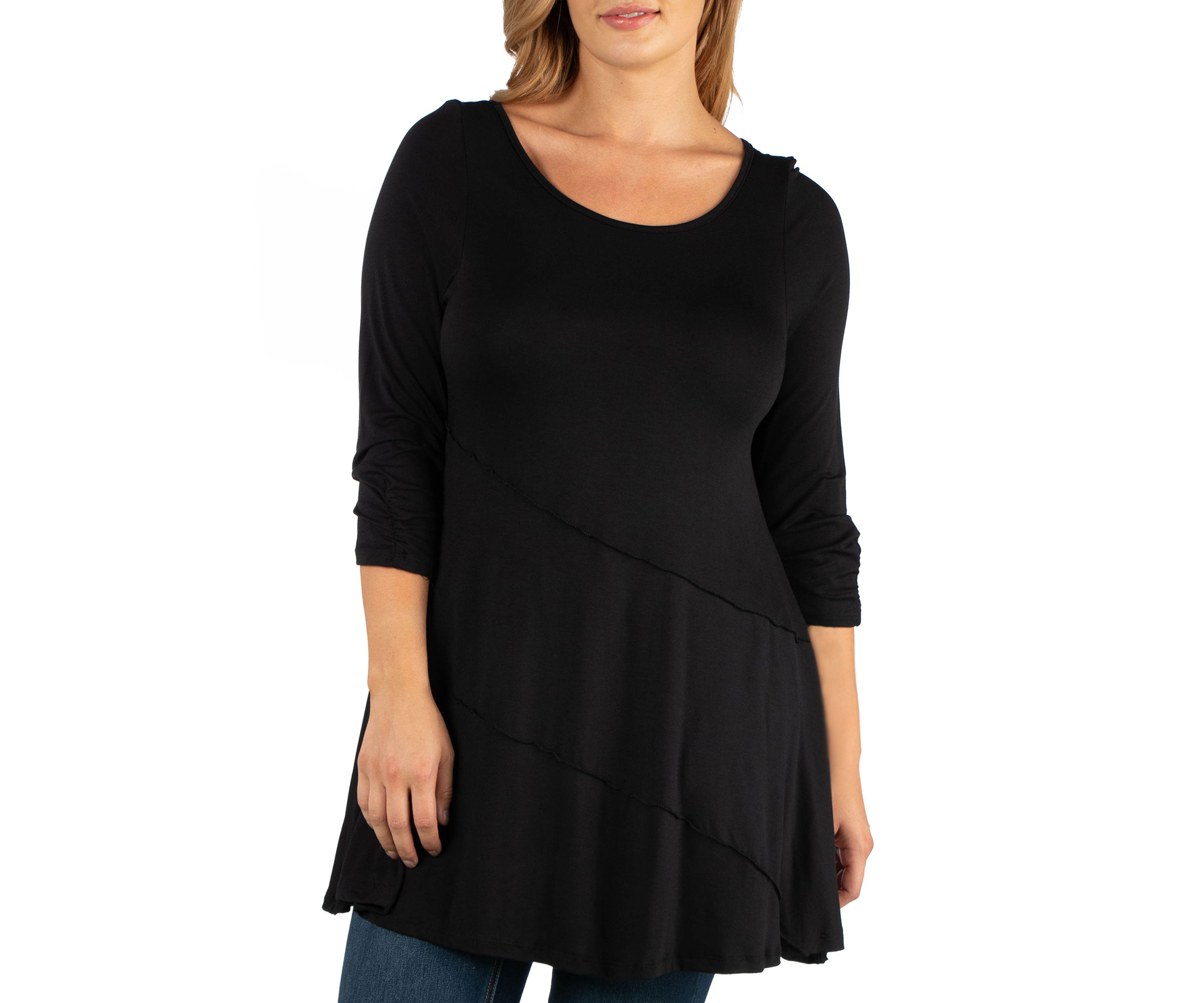 Plus Size Ruched Sleeve Swing Tunic Top