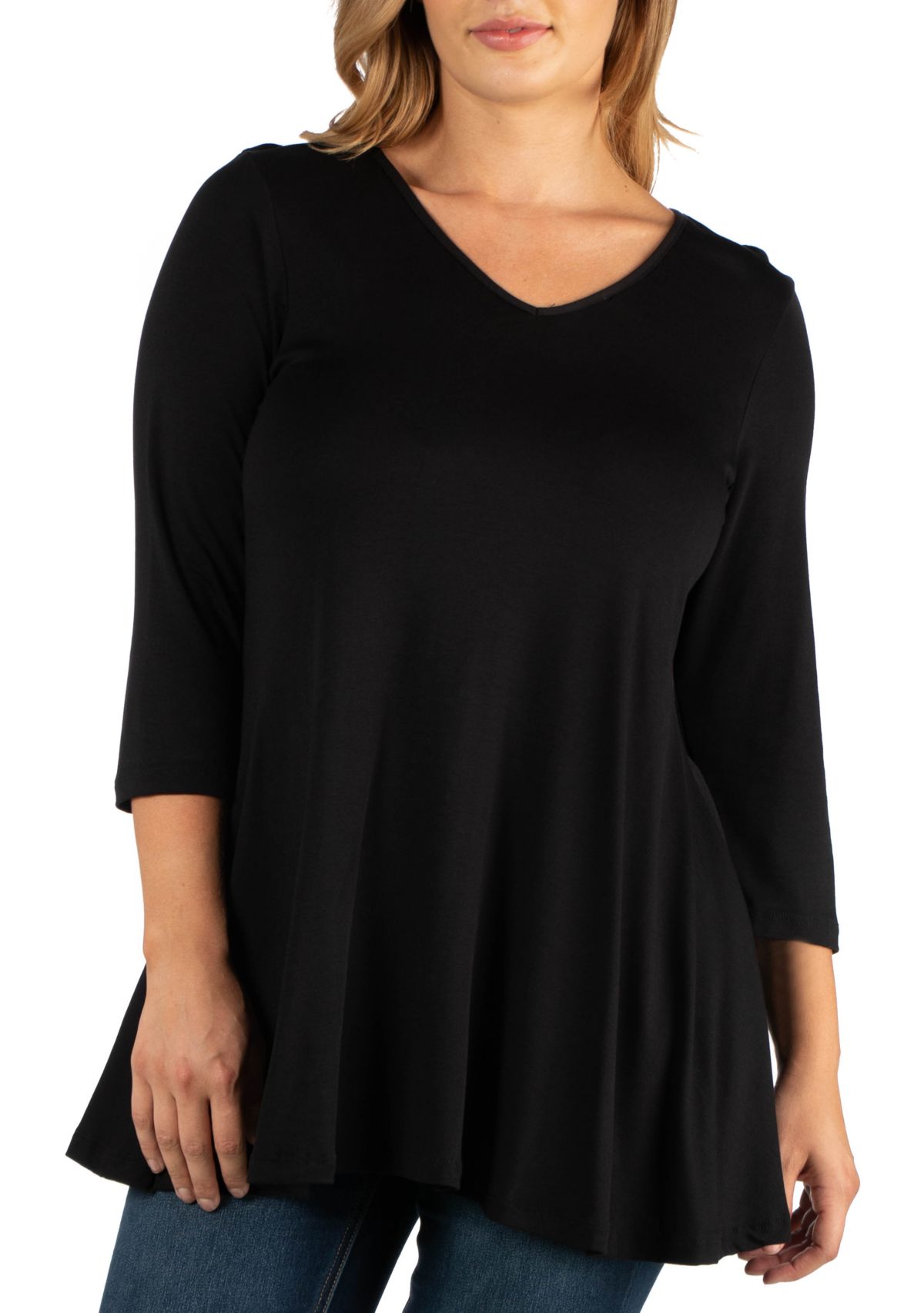 Plus Size 3/4 Sleeve V-Neck Tunic Top