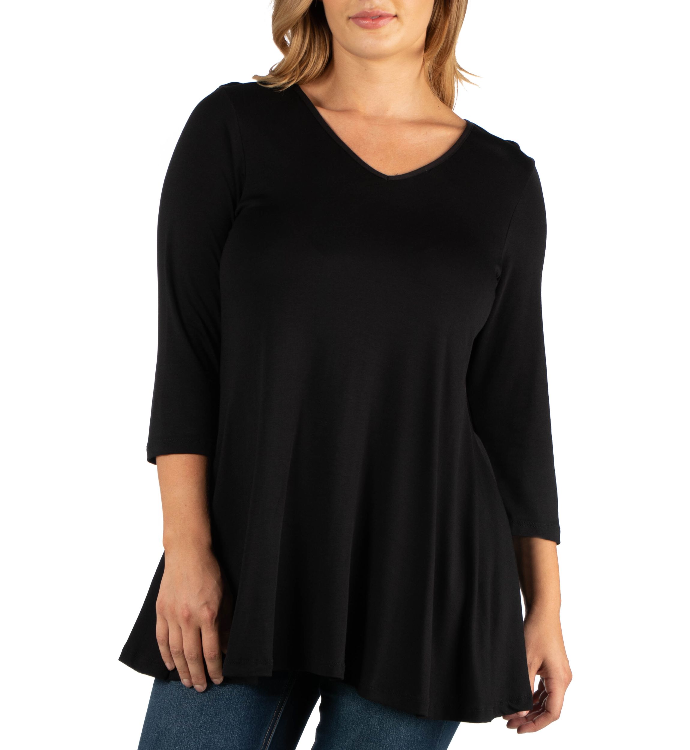 Plus Size 3/4 Sleeve V-Neck Tunic Top
