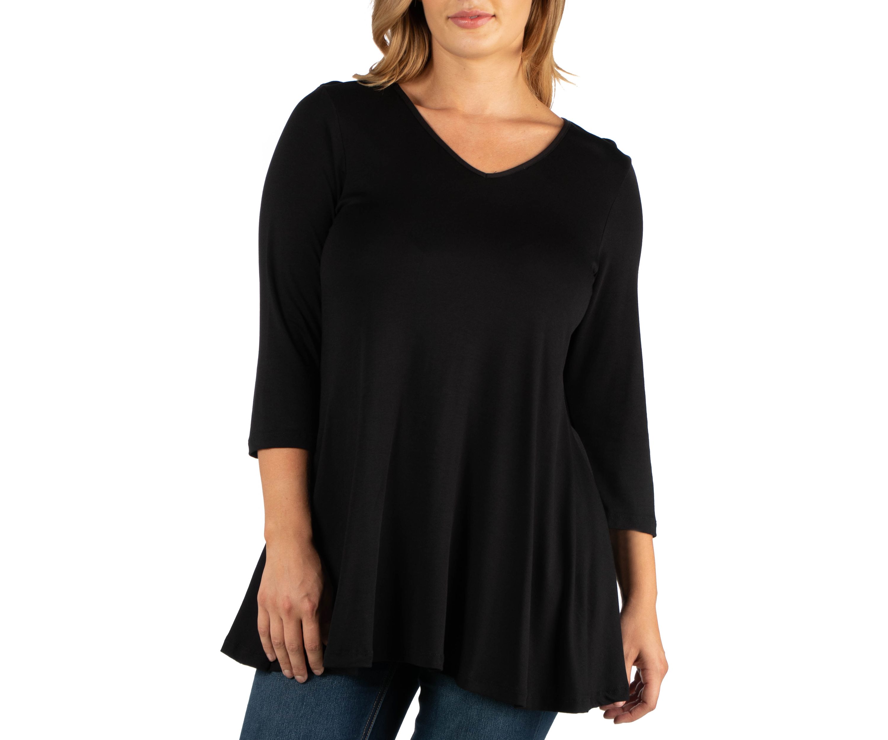 Plus Size 3/4 Sleeve V-Neck Tunic Top