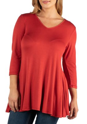 24seven Comfort Apparel Women's Plus Size 3/4 Sleeve V-Neck Tunic Top