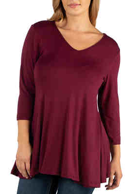 Tantisy ♣↭♣ Woman Pure Color Top V-Neck Short Sleeves T-Shirt Lady Plus Size Tunics Shirt Blouses Tops/S-5XL 
