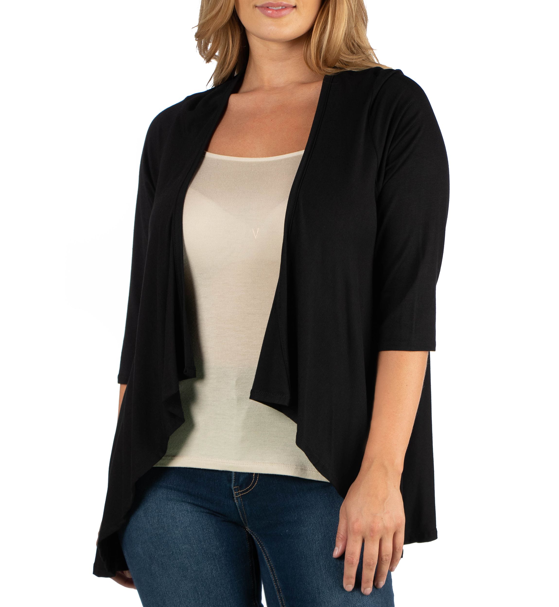 Plus Size Elbow Length Sleeve Open Cardigan
