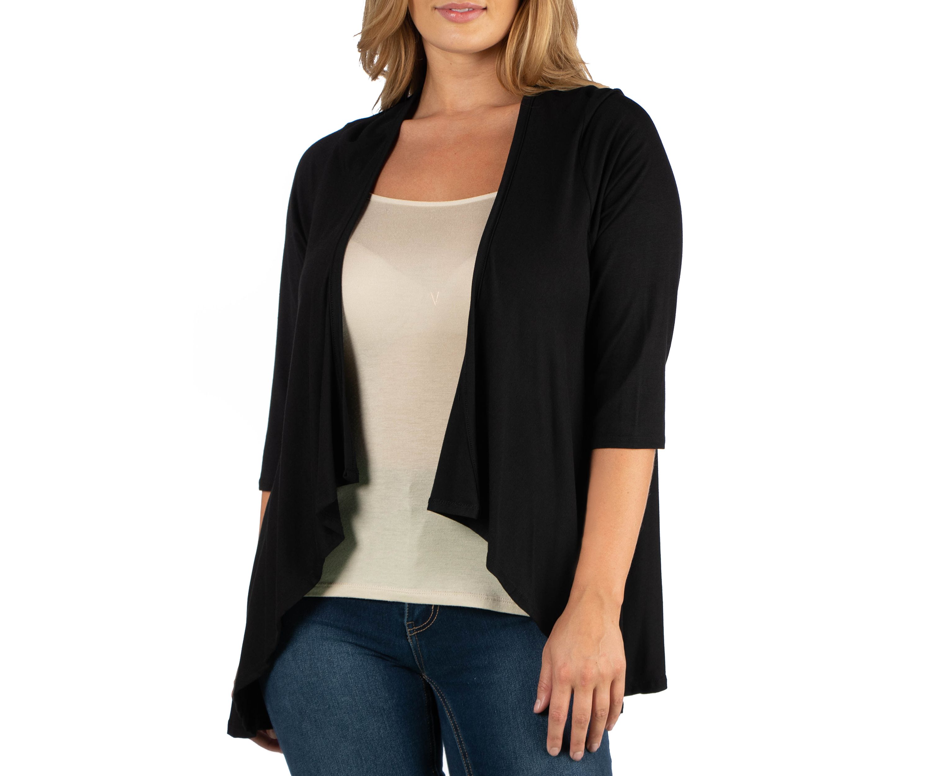 Plus Size Elbow Length Sleeve Open Cardigan