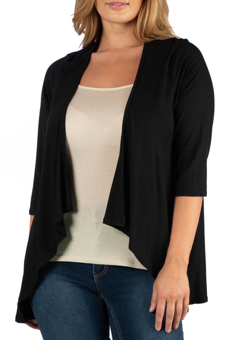 Plus Size Elbow Length Sleeve Open Cardigan