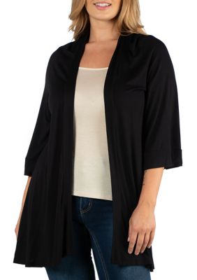 24seven Comfort Apparel Women's Plus Size Open Front Elbow Length Sleeve Cardigan