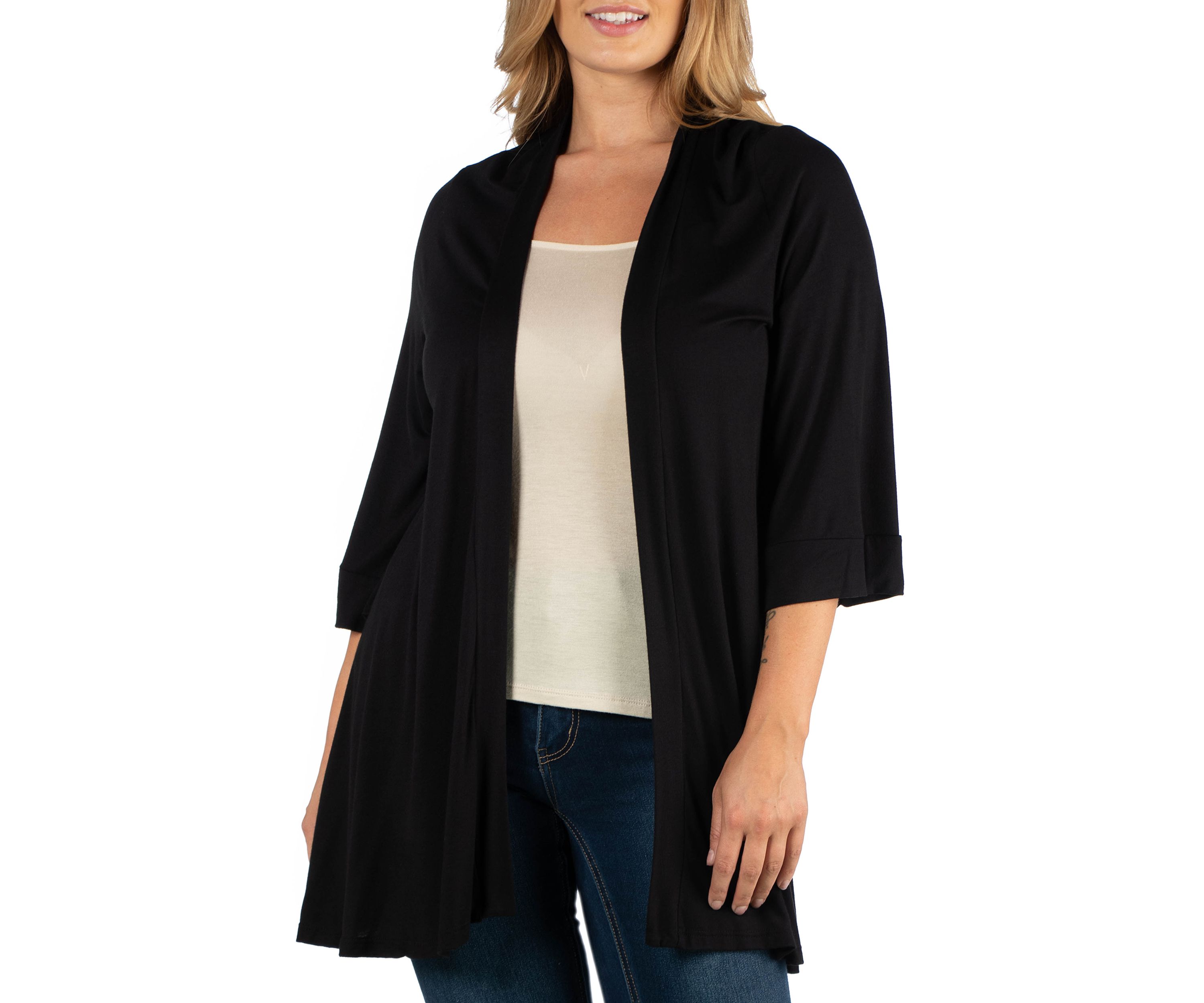  Plus Size Open Front Elbow Length Sleeve Cardigan