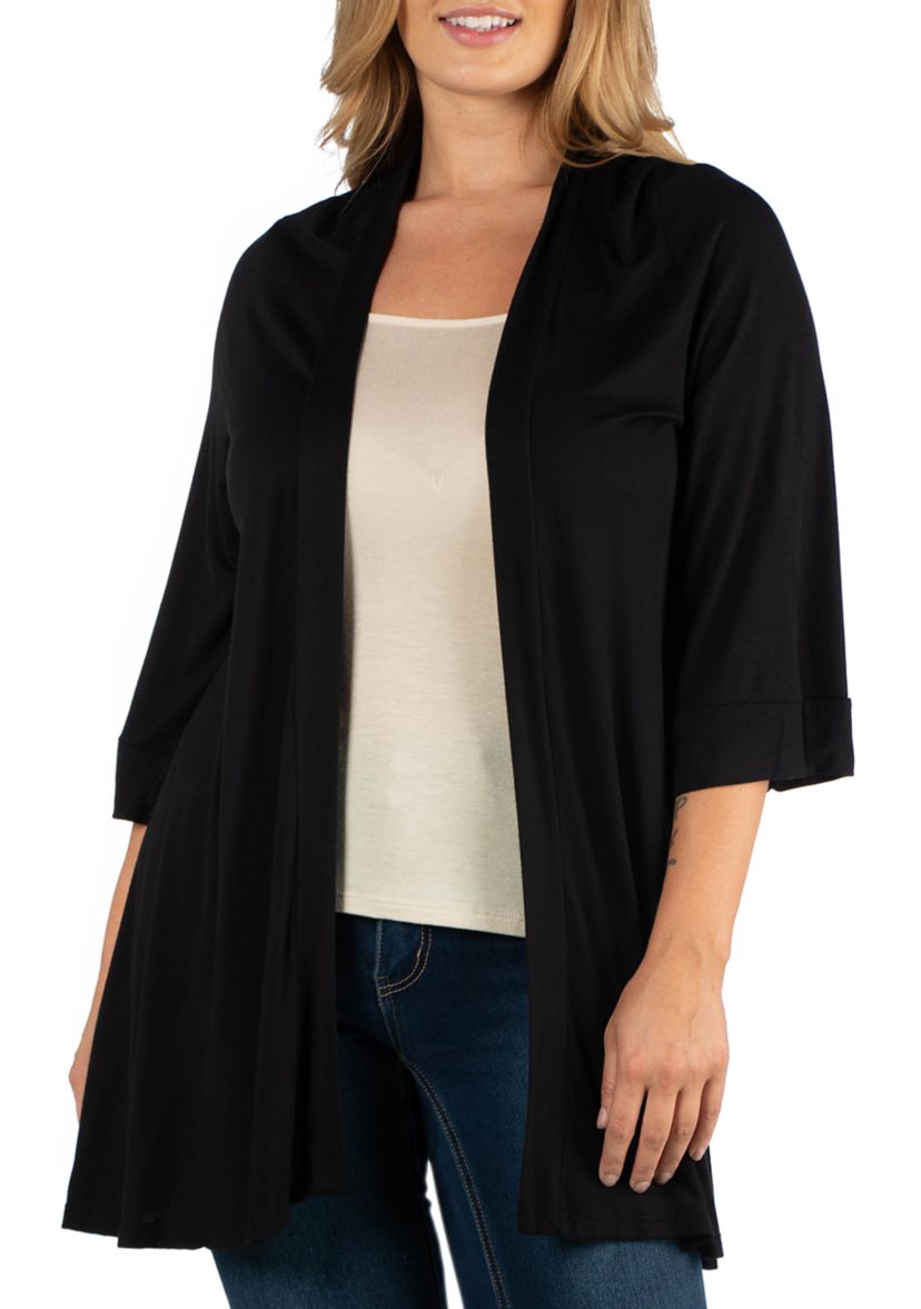  Plus Size Open Front Elbow Length Sleeve Cardigan
