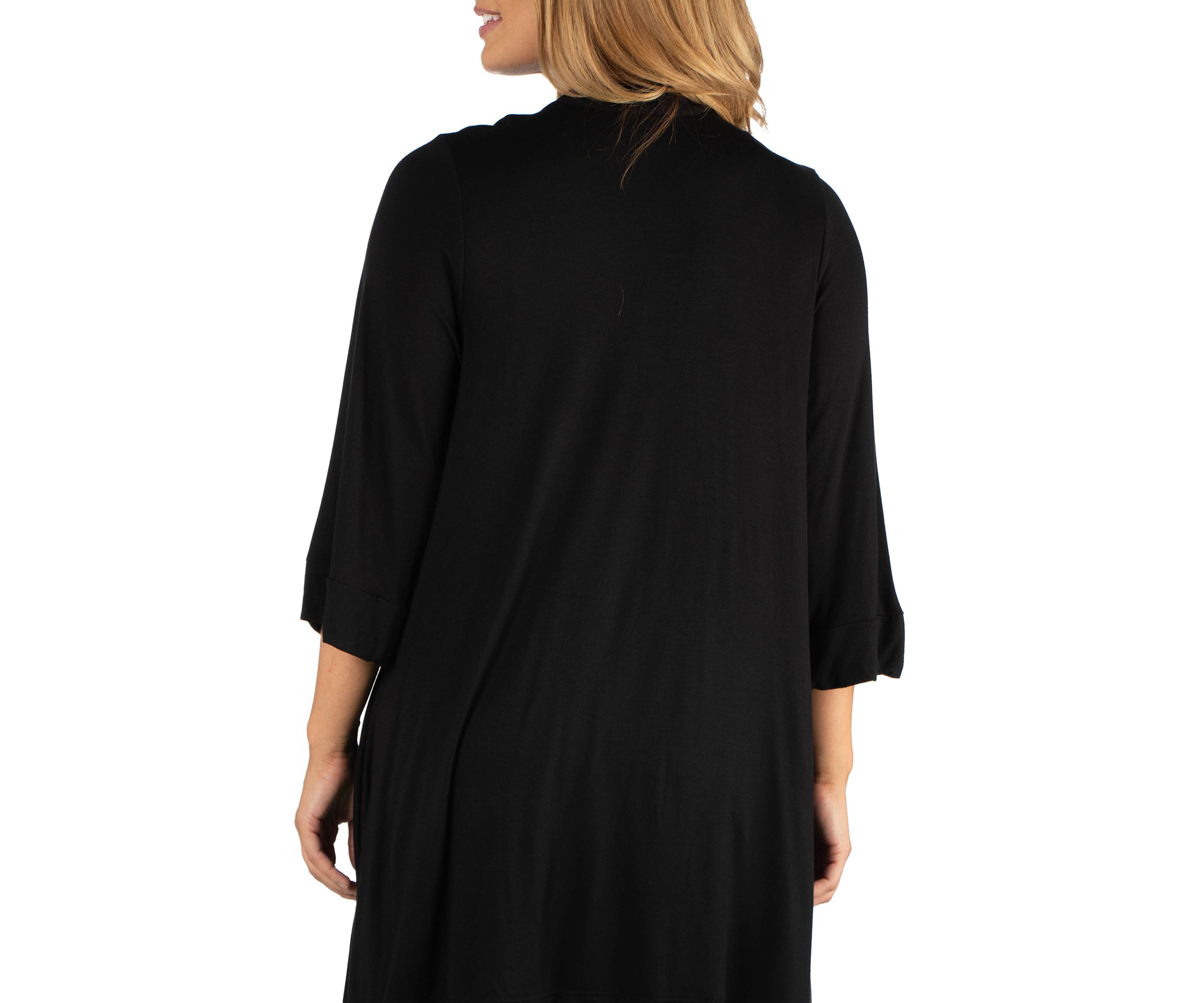  Plus Size Open Front Elbow Length Sleeve Cardigan