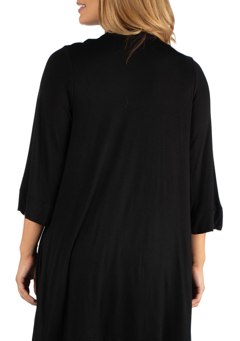  Plus Size Open Front Elbow Length Sleeve Cardigan