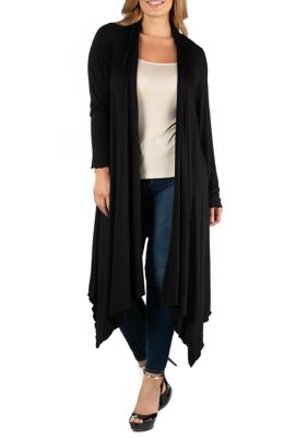 Plus Long Sleeve Knee Length Open Cardigan