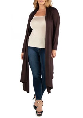 24seven Comfort Apparel Women's Plus Size Long Sleeve Knee Length Open Cardigan