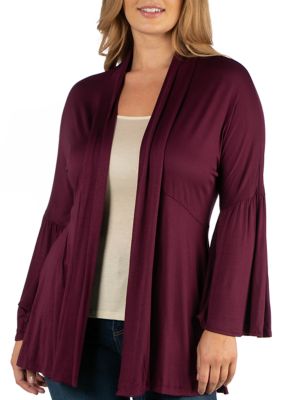 24seven Comfort Apparel Women's Plus Size Long Flared Sleeve Open Front Cardigan