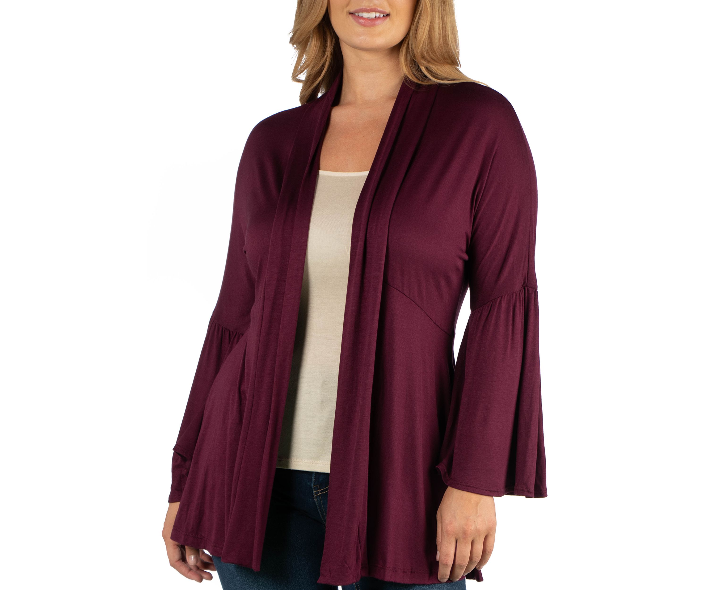Plus Size Long Flared Sleeve Open Front Cardigan