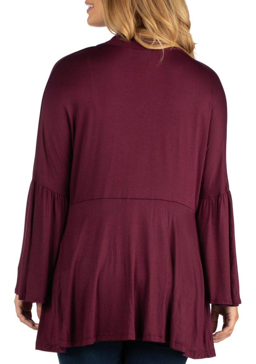 Plus Size Long Flared Sleeve Open Front Cardigan