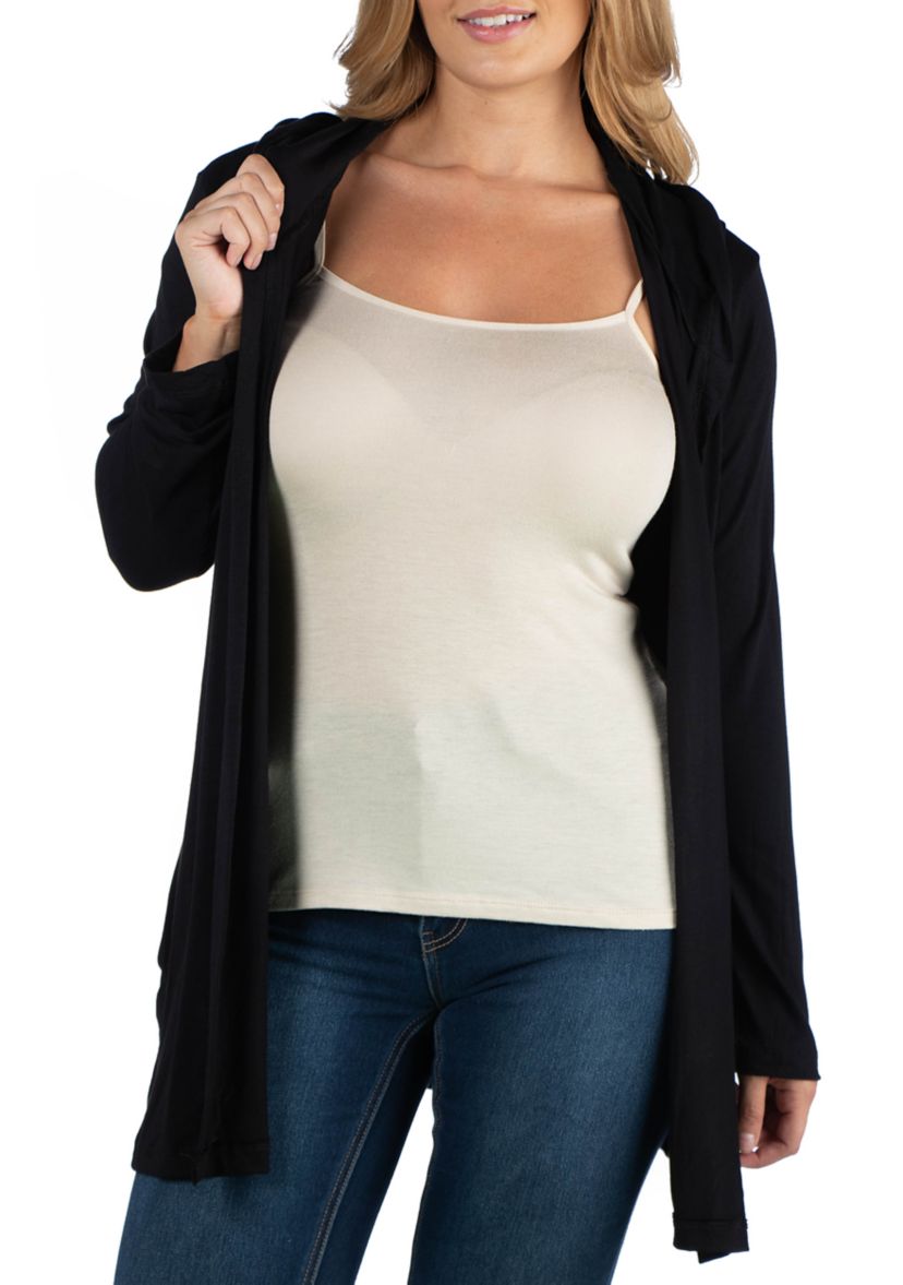  Plus Size Long Sleeve Pocket Hoodie Cardigan