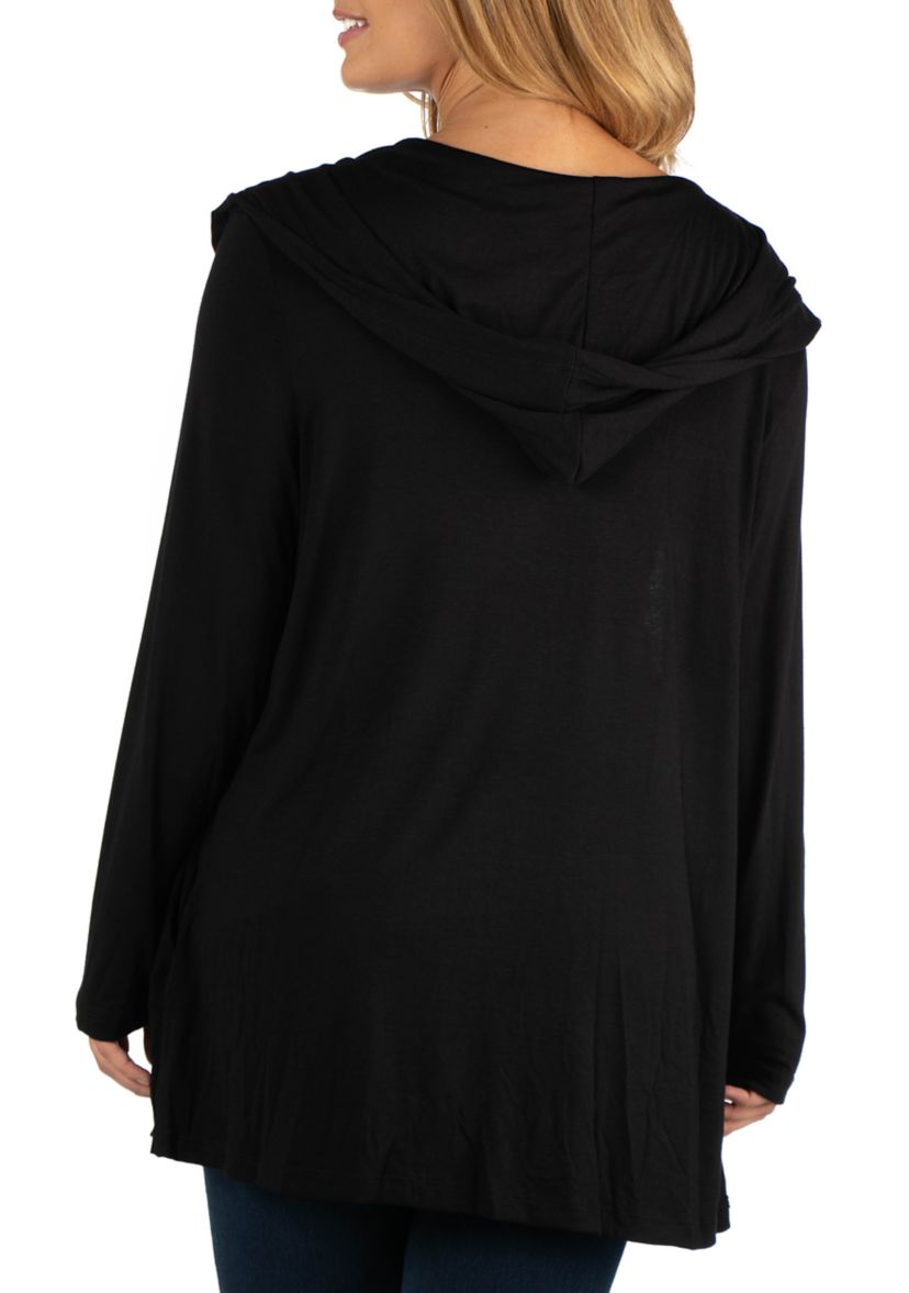  Plus Size Long Sleeve Pocket Hoodie Cardigan