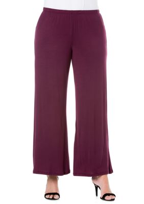 24seven Comfort Apparel Women's Plus Size Comfortable Solid Color Palazzo Pants