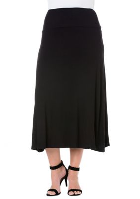 24seven Comfort Apparel Women's Plus Size Elastic Waist Solid Color Maxi Skirt