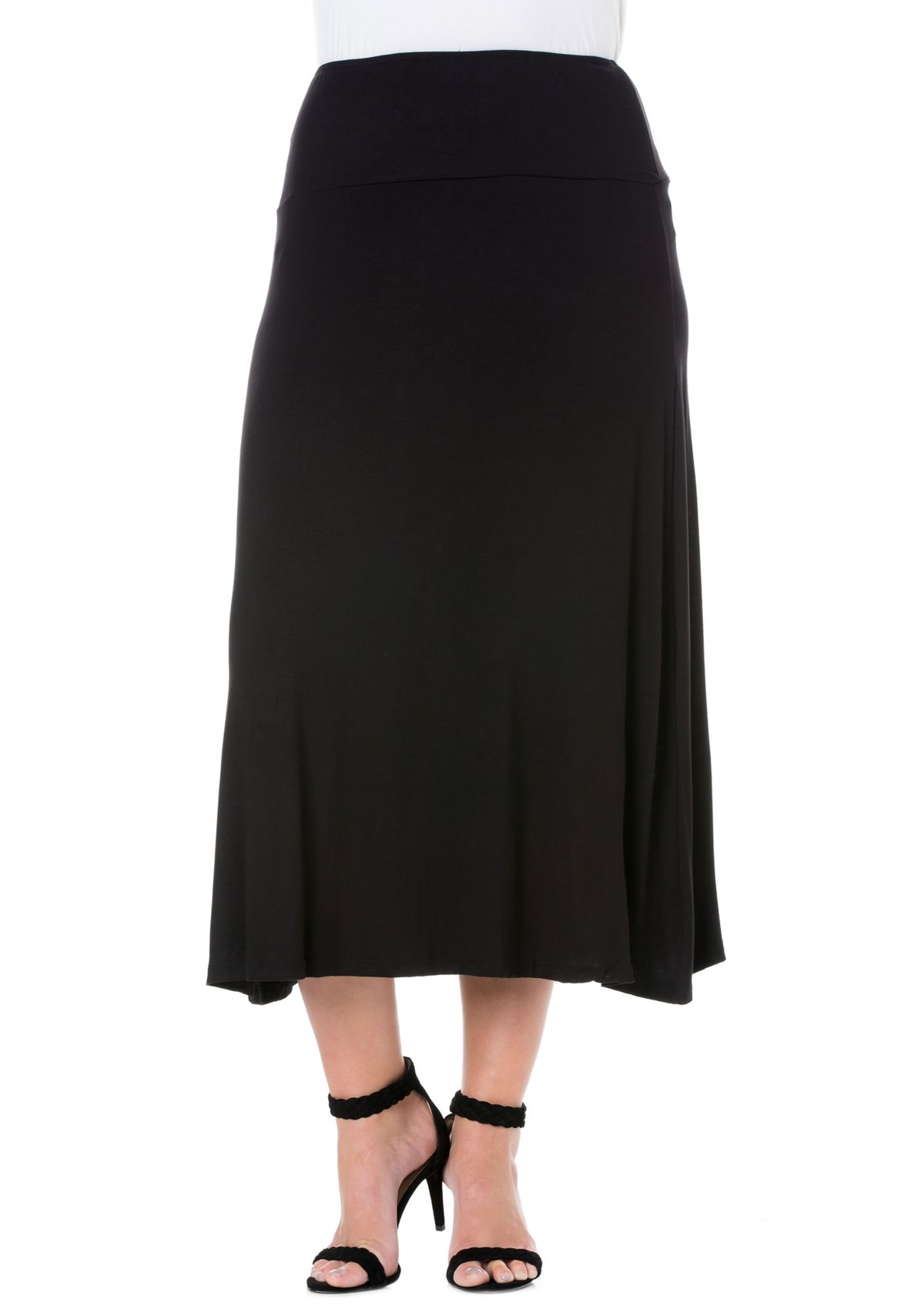 Plus Size Elastic Waist Solid Color Maxi Skirt