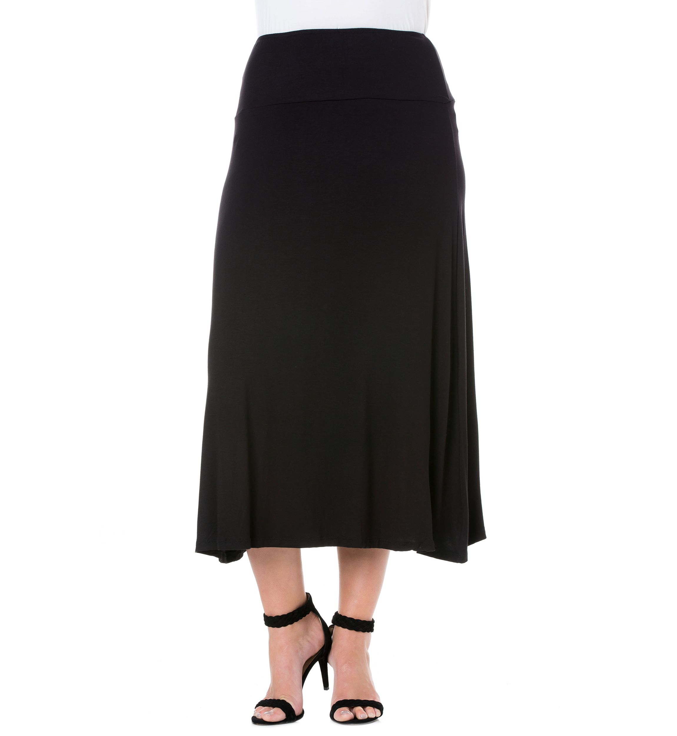 Plus Size Elastic Waist Solid Color Maxi Skirt