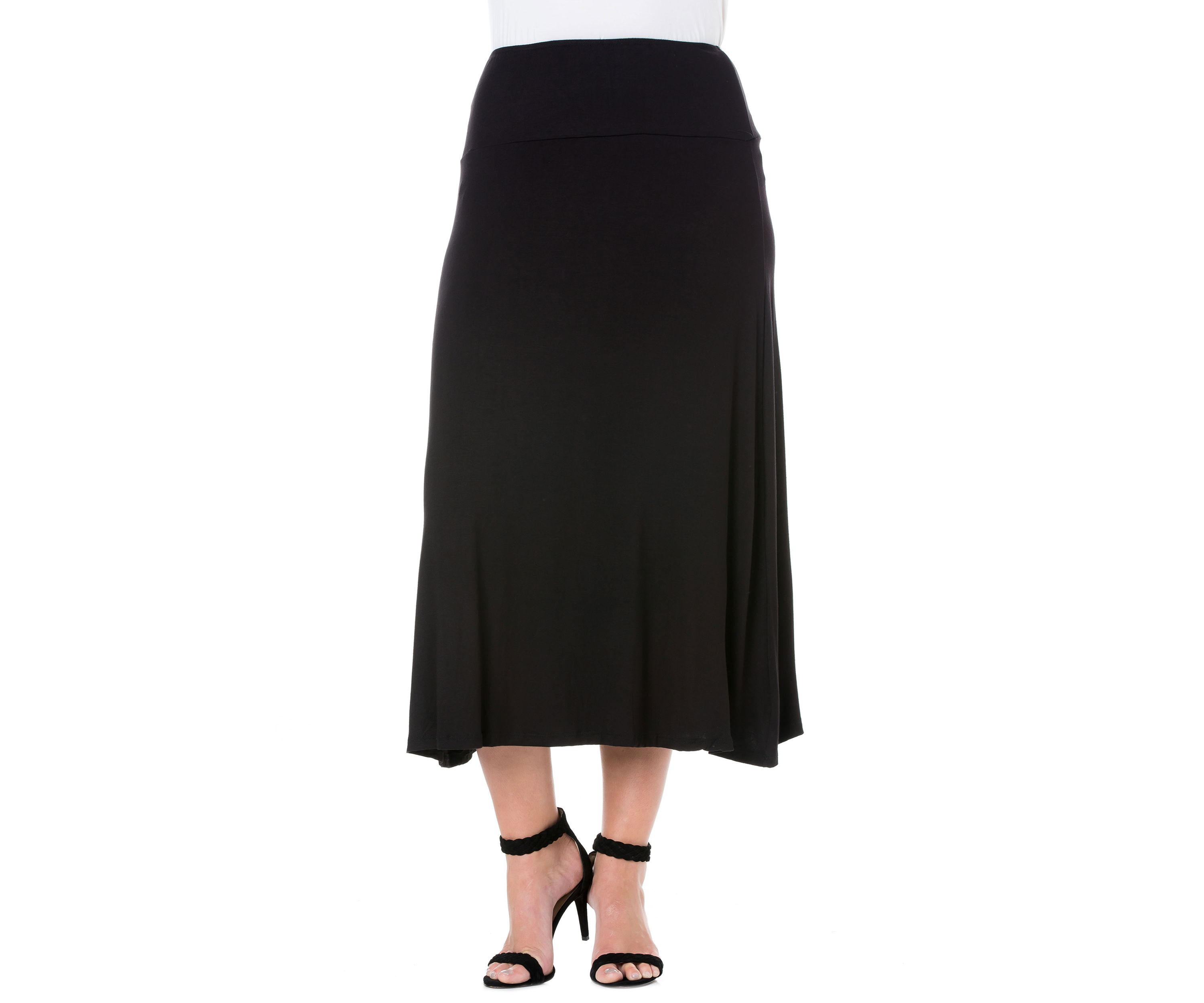 Plus Size Elastic Waist Solid Color Maxi Skirt