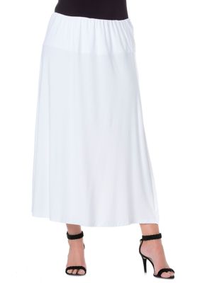 24seven Comfort Apparel Women's Plus Size Elastic Waist Solid Color Maxi Skirt, White, 2X