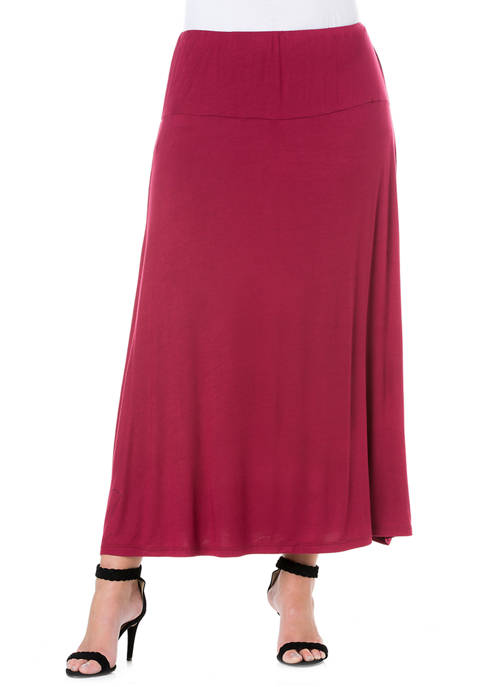Plus Size Elastic Waist Solid Color Maxi Skirt