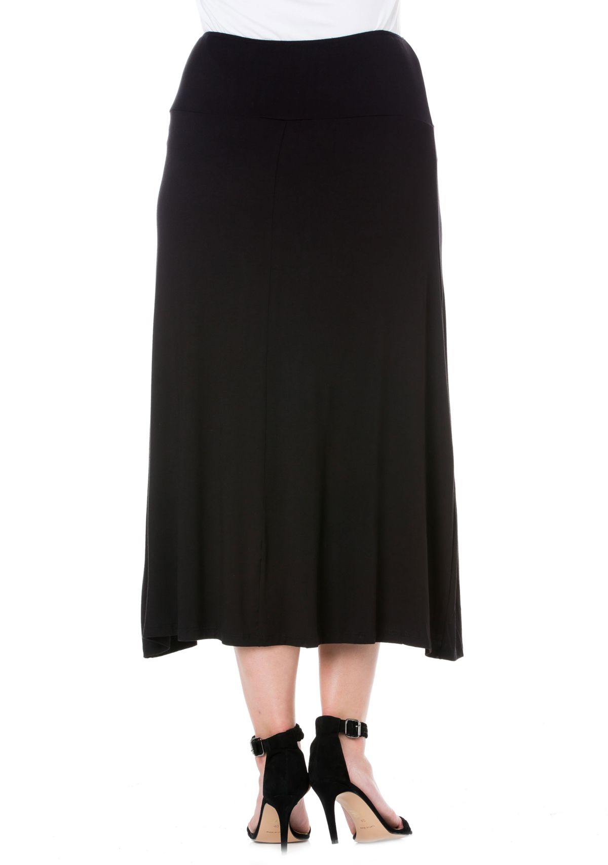 Plus Size Elastic Waist Solid Color Maxi Skirt