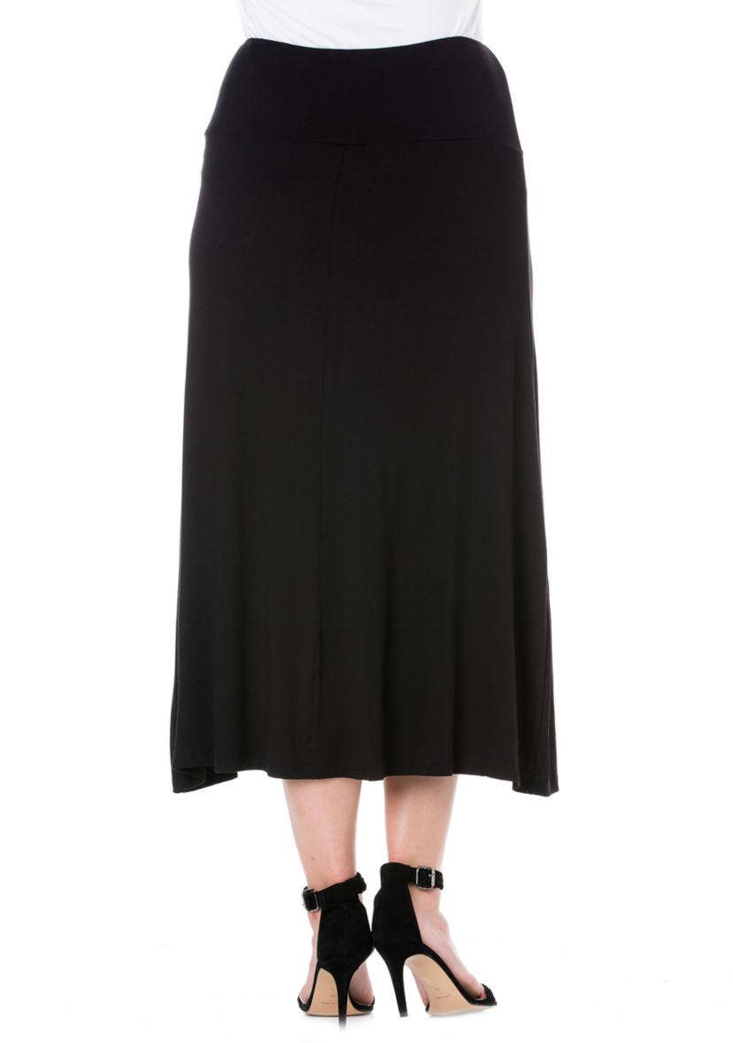 Plus Size Elastic Waist Solid Color Maxi Skirt
