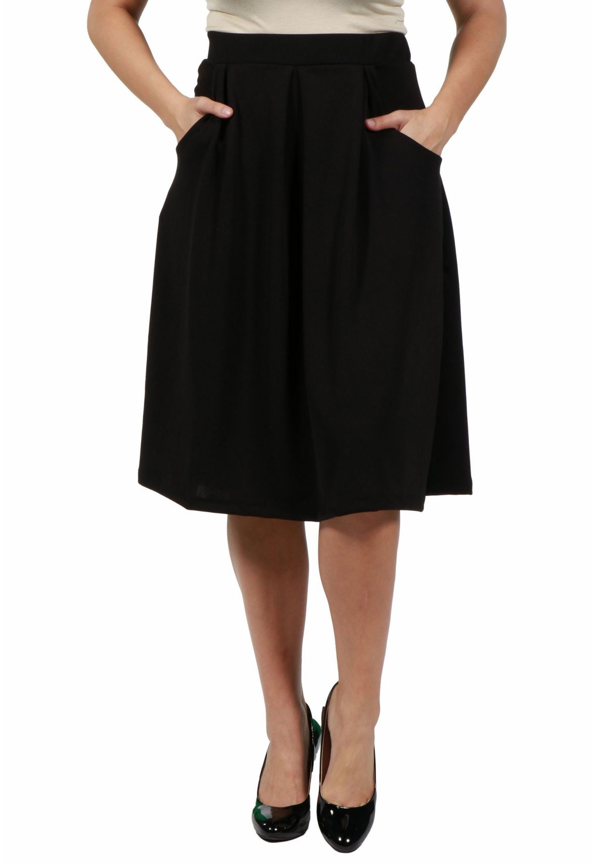Plus Size Classic Black Knee Length Skirt