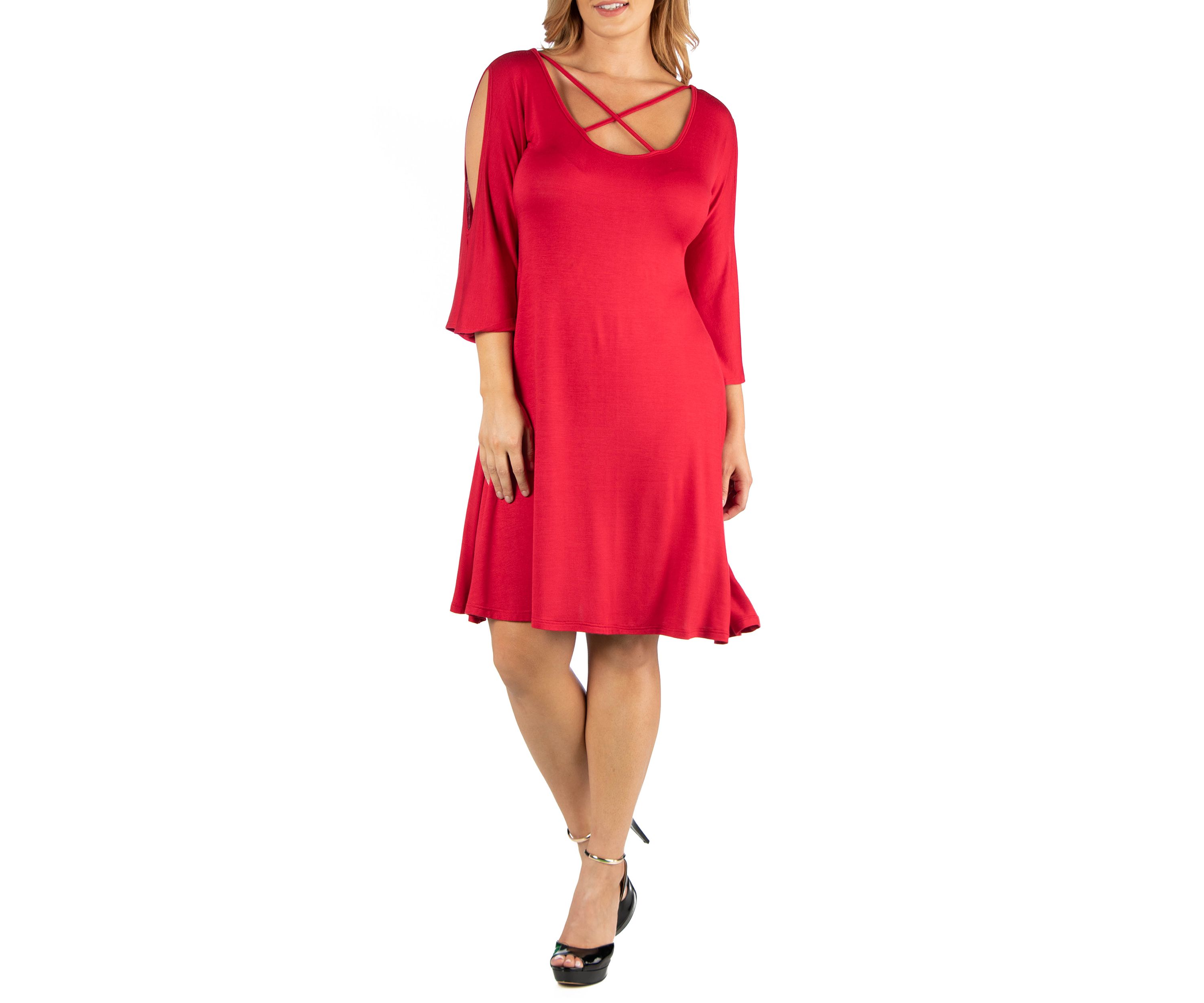 Plus Size Knee Length Cold Shoulder Dress