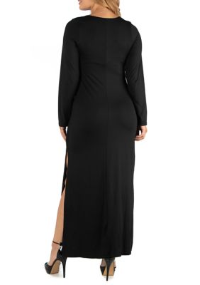 Plus Form Fitting Long Sleeve Side Slit Maxi Dress