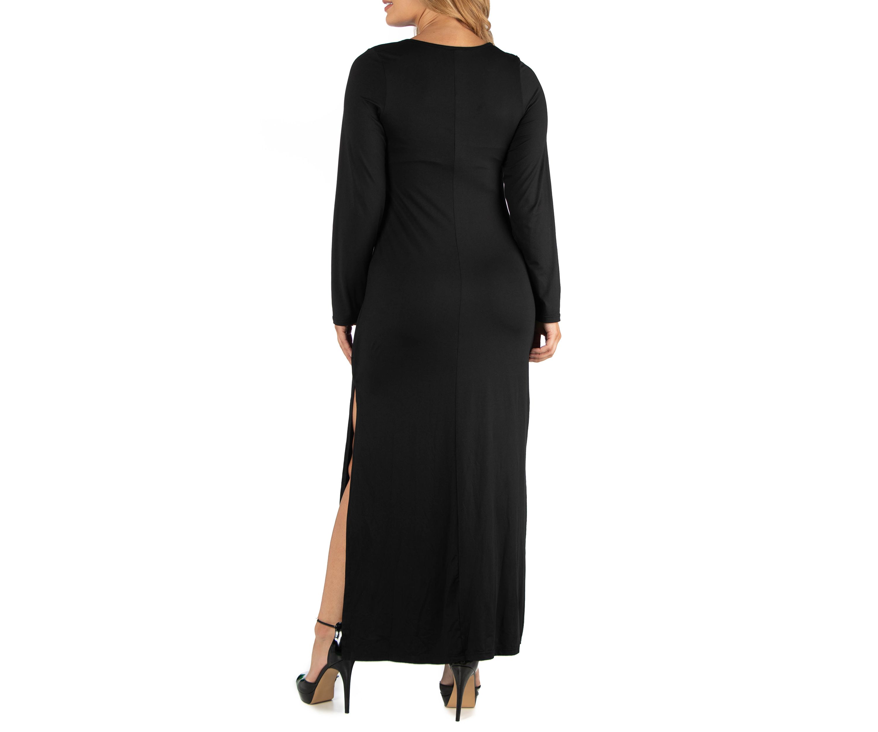 Plus Size Form Fitting Long Sleeve Side Slit Maxi Dress